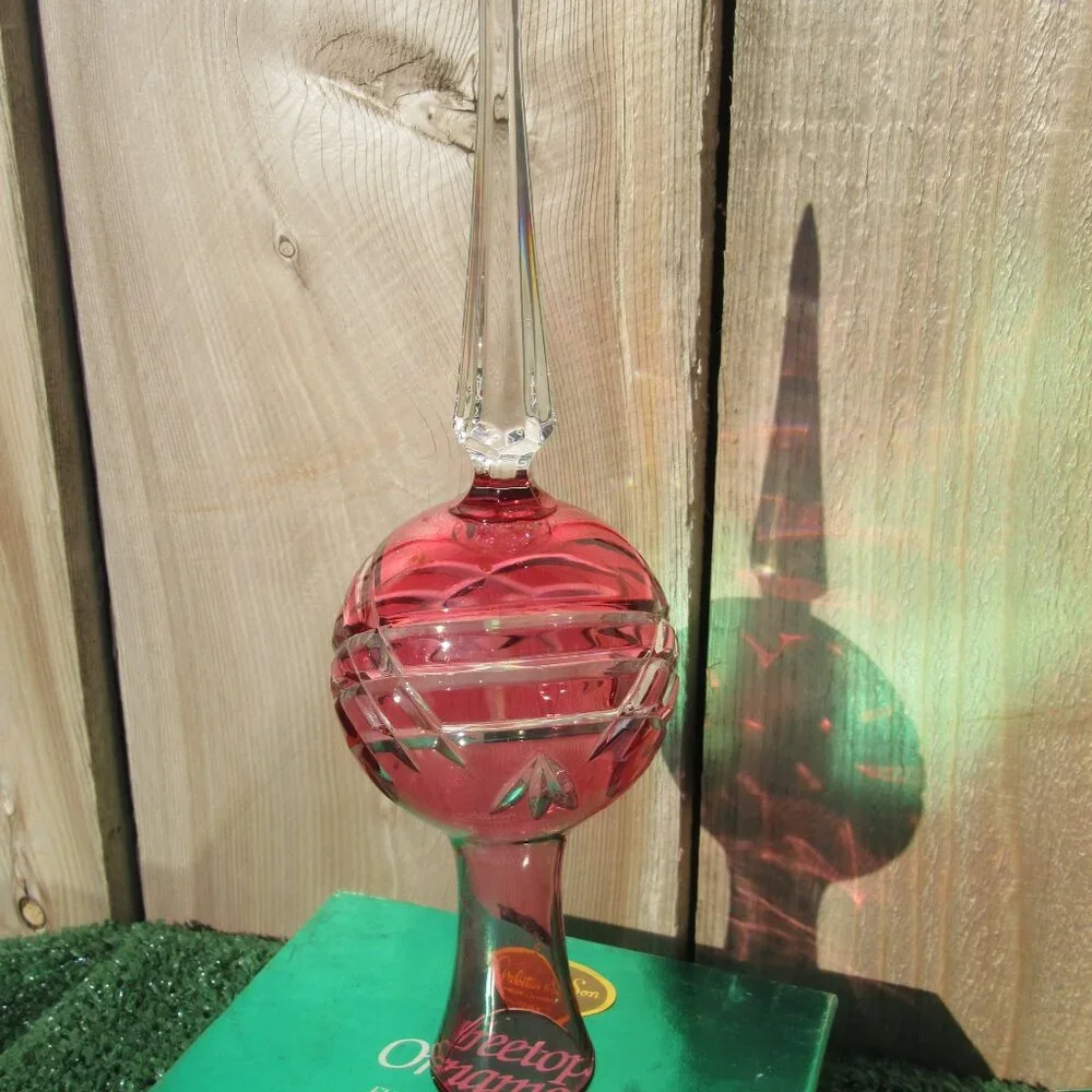 Vintage Gorham & Sons Full Lead Ruby Pink Clear Crystal Tree Topper Finial